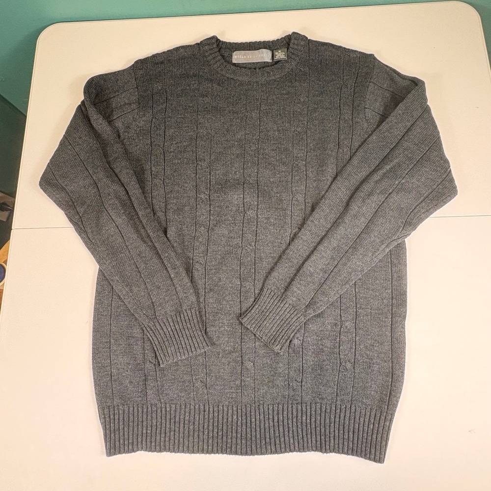 Oscar de la Renta Gray Cable Knit Sweater Mens Medium Luxury Cotton
